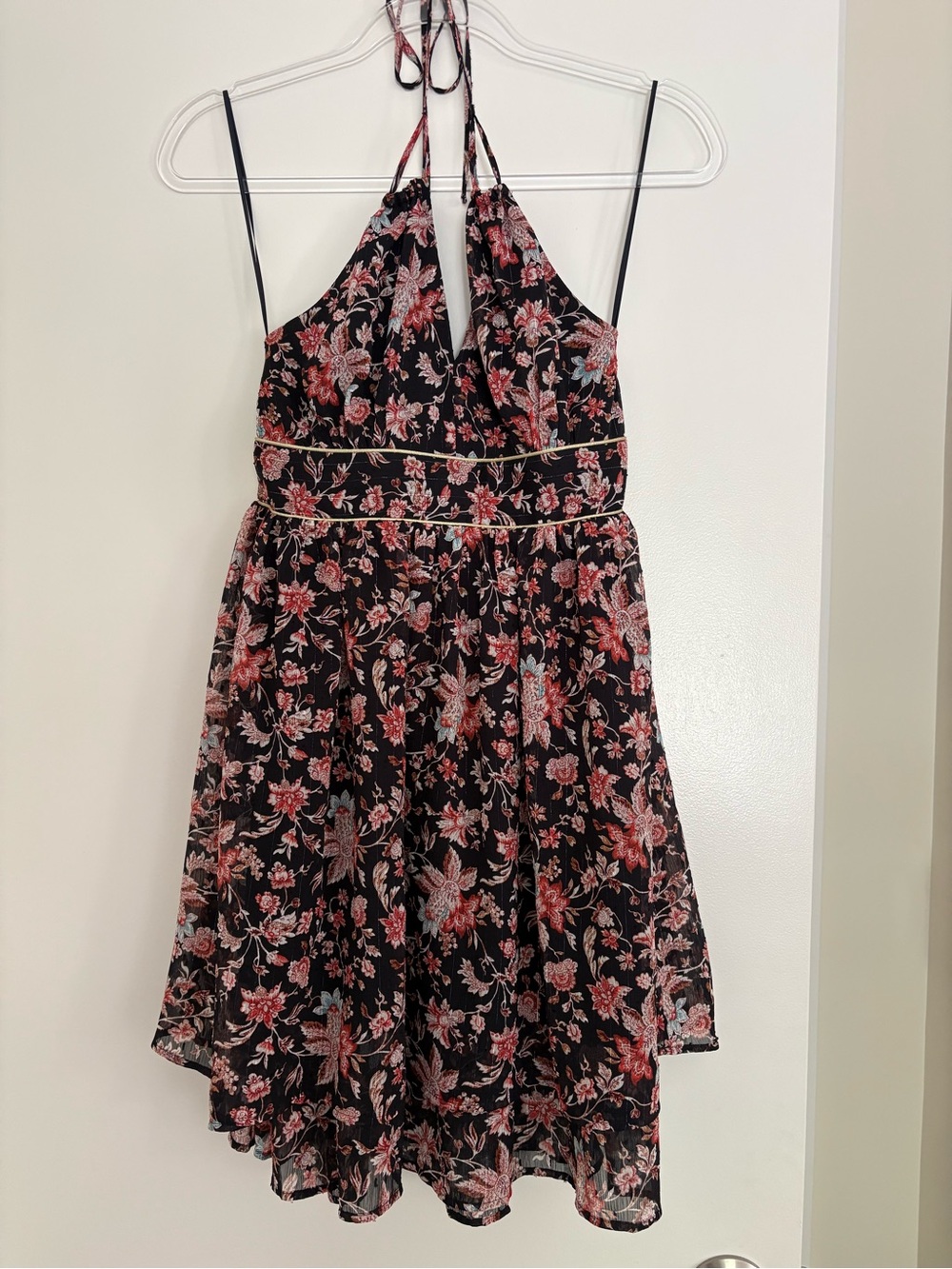 Express Women's Floral Halter Dress in Black and Pink